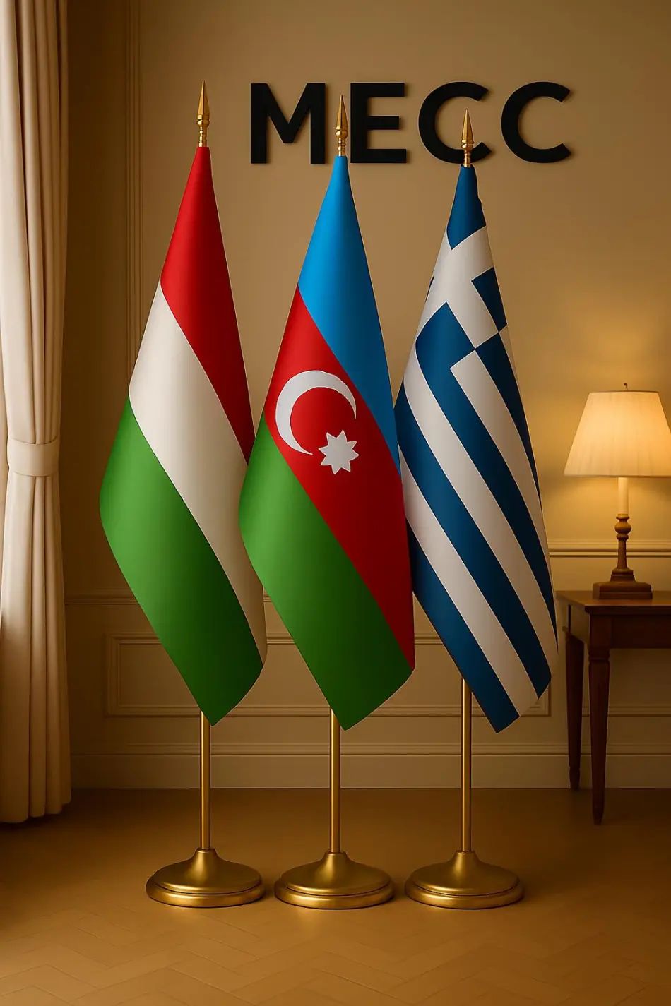 Flags of Azerbaijan, Hungary and Greece
